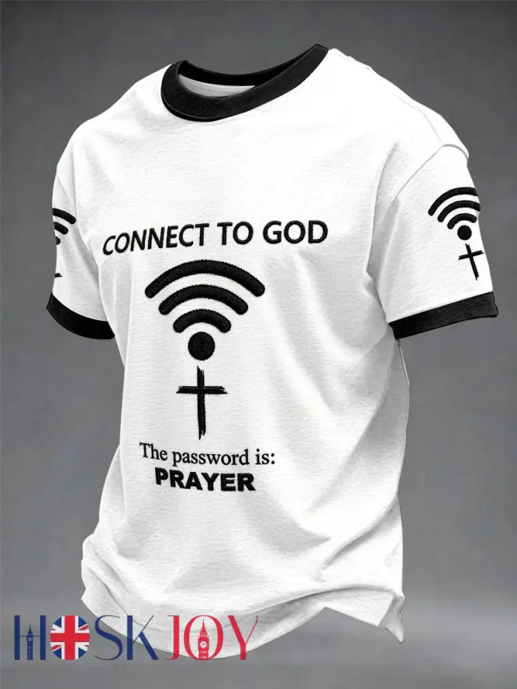 Men’s ’Connect To God,The Password IS Prayer’ Print Casual T-Shirt - Black / S
