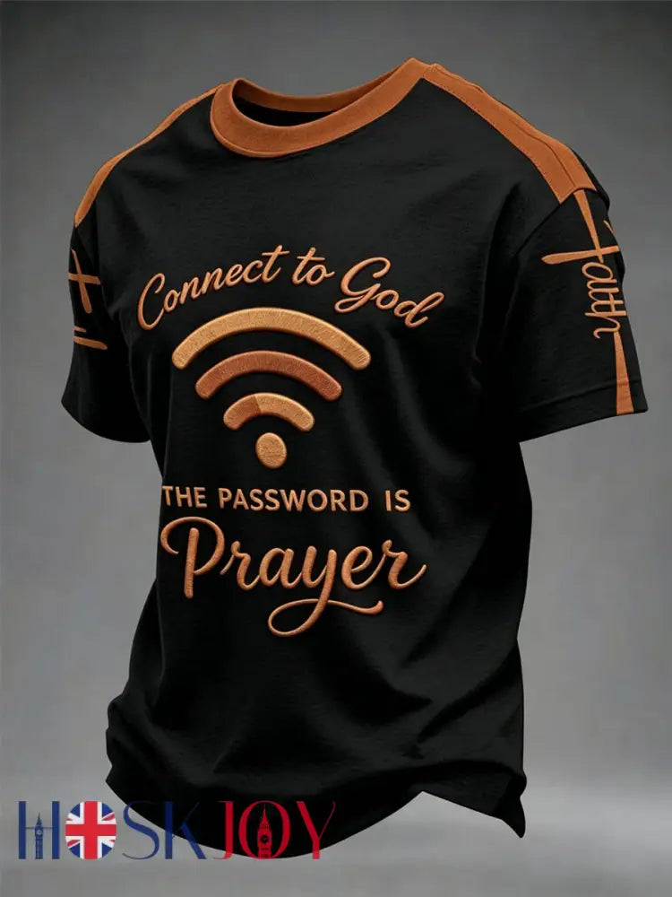 Men’s ’Connect To God,The Password IS Prayer’ Print Casual T-Shirt - Black / S