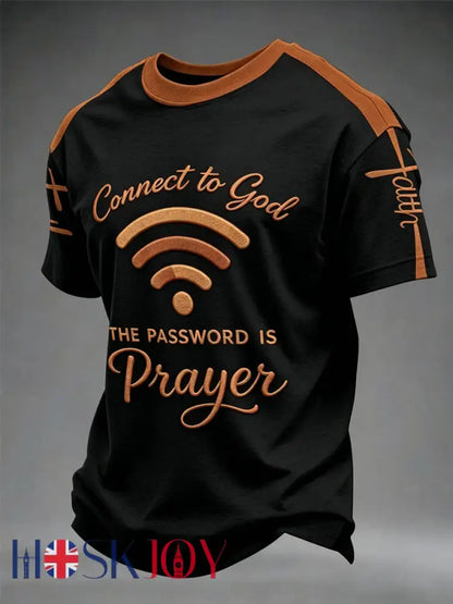 Men’s ’Connect To God,The Password IS Prayer’ Print Casual T-Shirt - Black / S