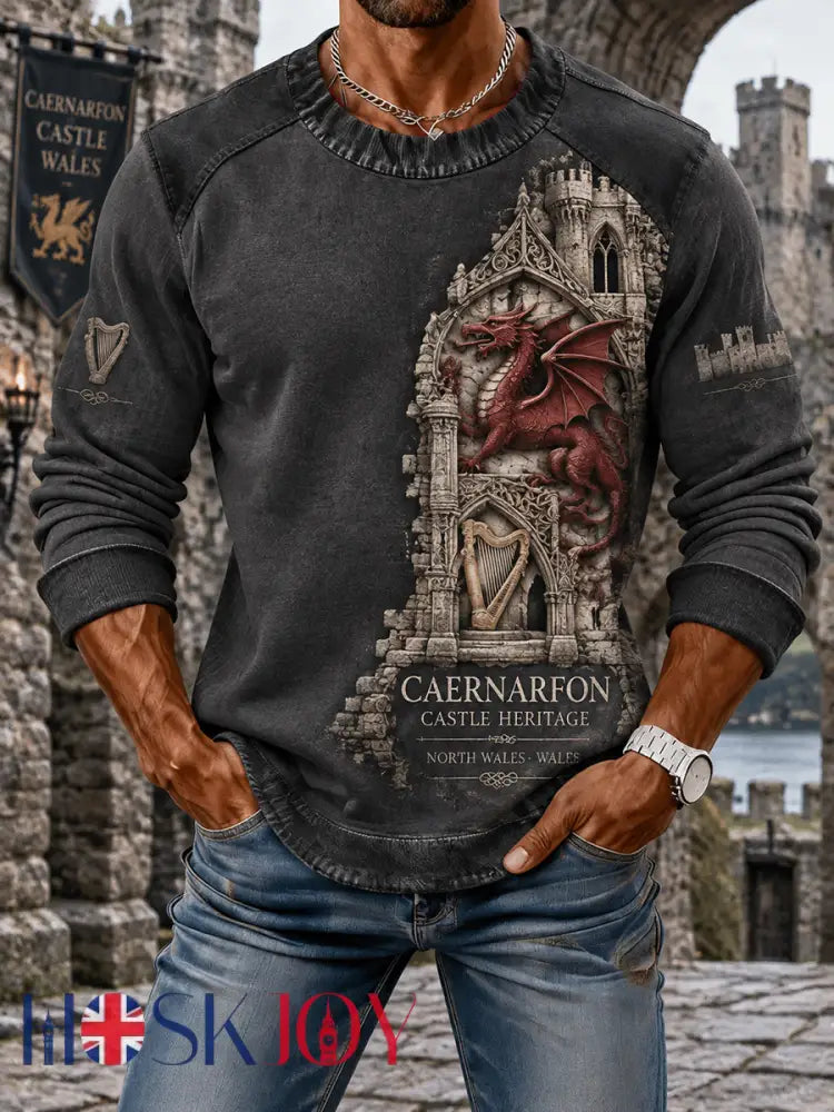 Men’s Crew-Neck Vintage Britsh Wales Printed Hoodie - A / S