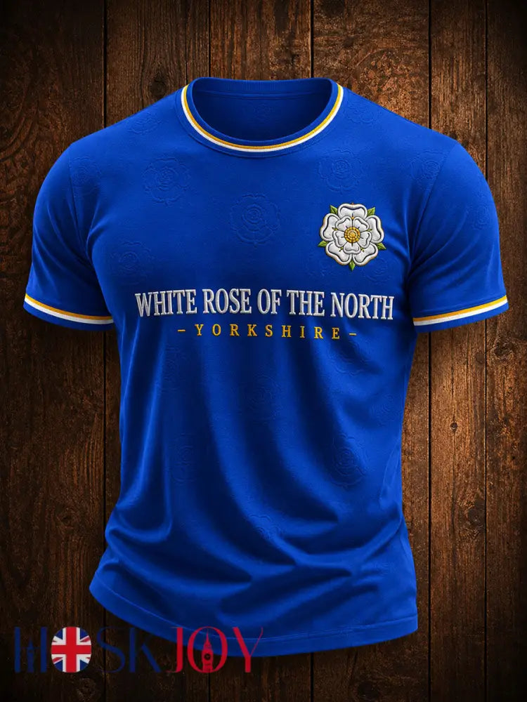 Men’s England Yorkshire Day White Roses Art Printed T-shirt - Blue / S