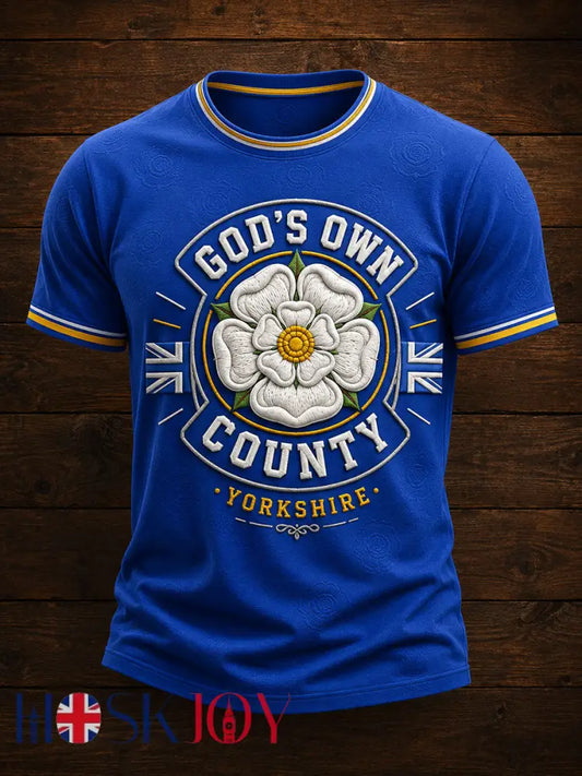 Men’s England Yorkshire Day White Roses Art Printed T-shirt - Blue / S