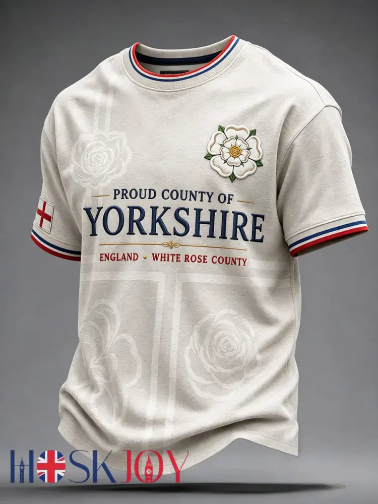 Men’s England Yorkshire Day White Roses Art Printed T-shirt - Creamy-White / S