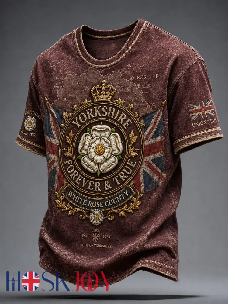 Men’s England Yorkshire Day White Roses Art Printed T-shirt - Wine Red / S