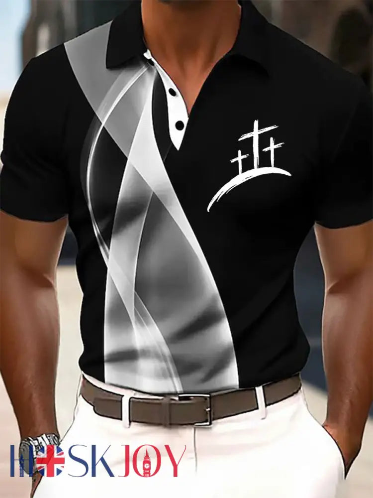 Men’s Faith Cross Printed Casual Button T-Shirt