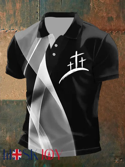 Men’s Faith Cross Printed Casual Button T-Shirt