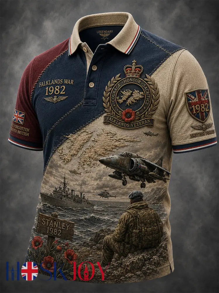 Men’s Falklands War Veteran Printed polo shirt - Khaki / S