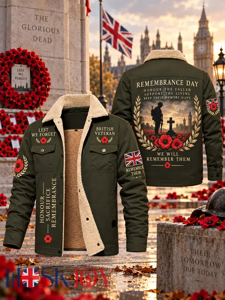 Men’s Fleece-Lined Hoodie With Remembrance Day Veteran-Themed Print - A / S