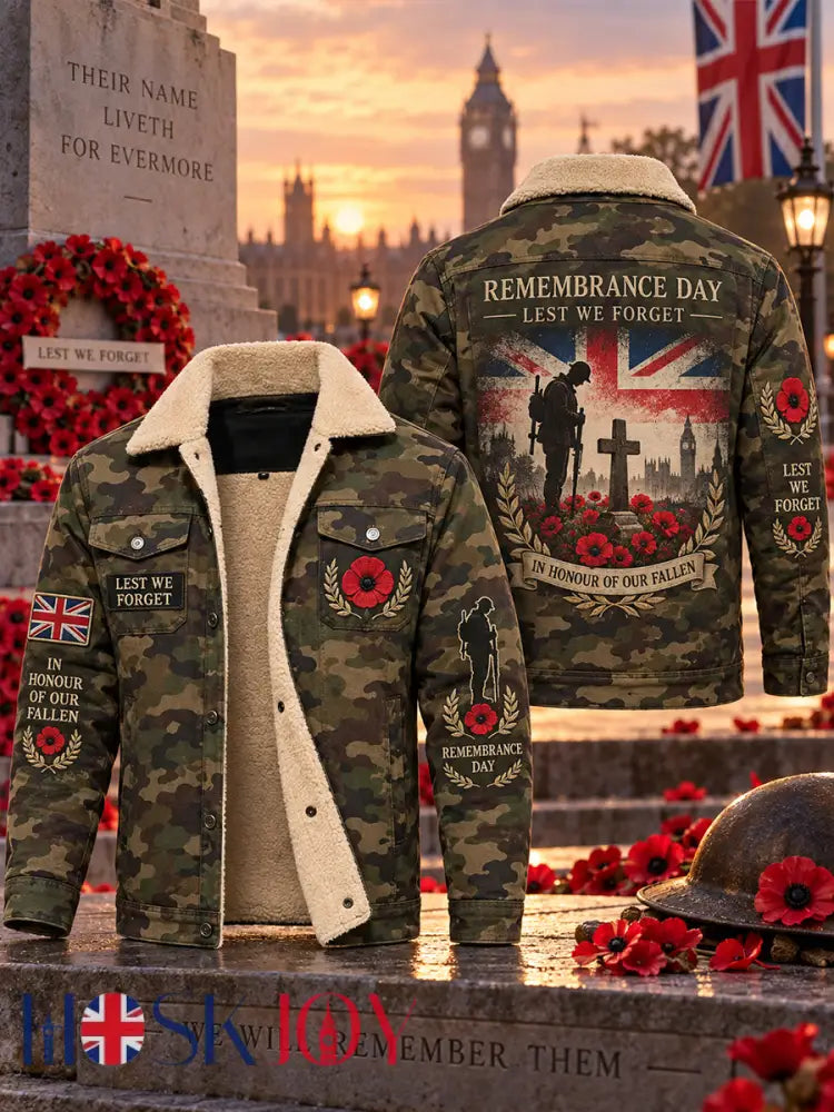 Men’s Fleece-Lined Hoodie With Remembrance Day Veteran-Themed Print - A / S