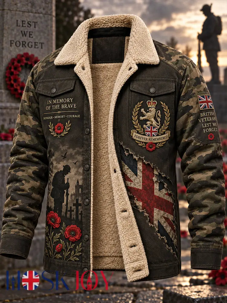 Men’s Fleece-Lined Jacket With Remembrance Day-Themed Print - A / S