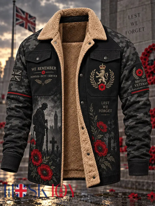 Men’s Fleece-Lined Jacket With Remembrance Day-Themed Print - A / S