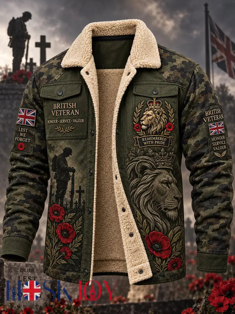 Men’s Fleece-Lined Jacket With Remembrance Day-Themed Print - A / S
