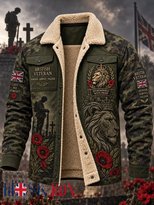 Men’s Fleece-Lined Jacket With Remembrance Day-Themed Print - A / S
