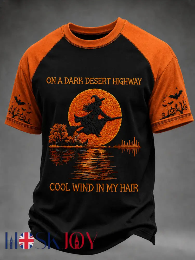 Men’s Halloween Witch Pumpkin Bat Short Sleeve T-shirt - As picture / S