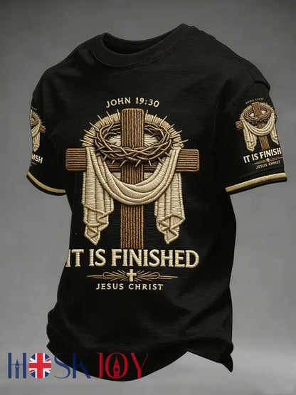 Men’s He Is Risen It’s Finished Easter Jesus Christian Cross Print Casual Tee - Black / S