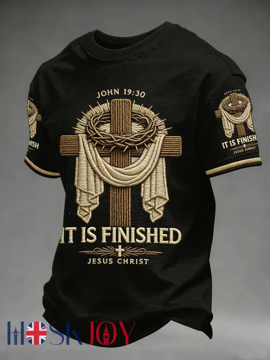 Men’s He Is Risen It’s Finished Easter Jesus Christian Cross Print Casual Tee - Black / S