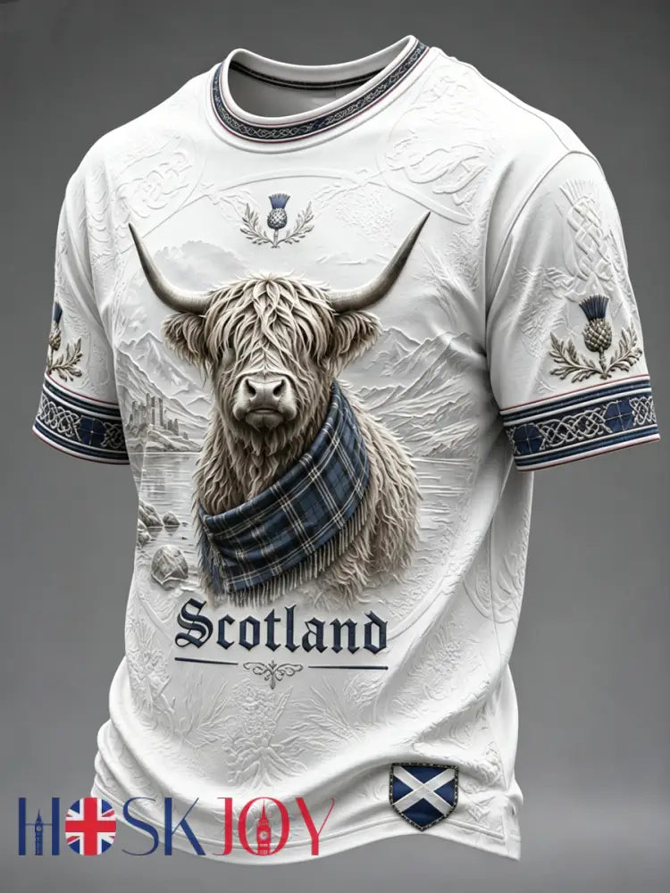 Men’s Highland cow print short sleeves t-shirt - White / S