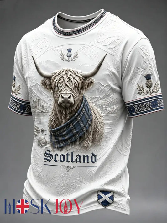 Men’s Highland cow print short sleeves t-shirt - White / S