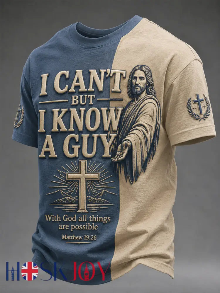 Men’s I Can’t But I Know A Guy Print Casual Tee - Blue / S