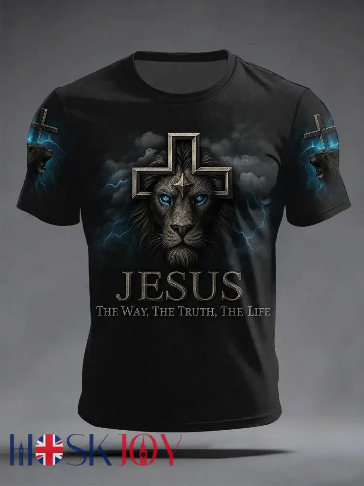 Men’s Jesus The Way The Truth The Life Lion Print Casual Tee - Black / S