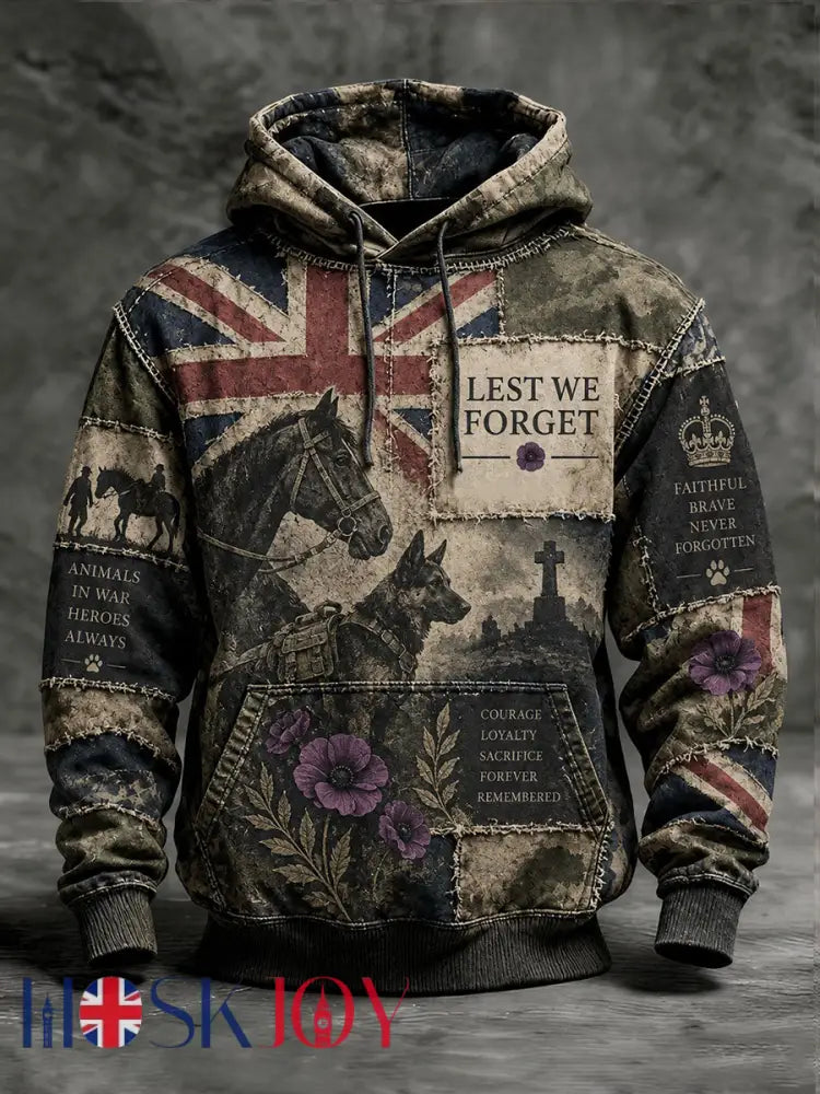 Men’s Lest We Foget Print Oversized Drop-Shoulder Hoodie With Pockets - As picture / S