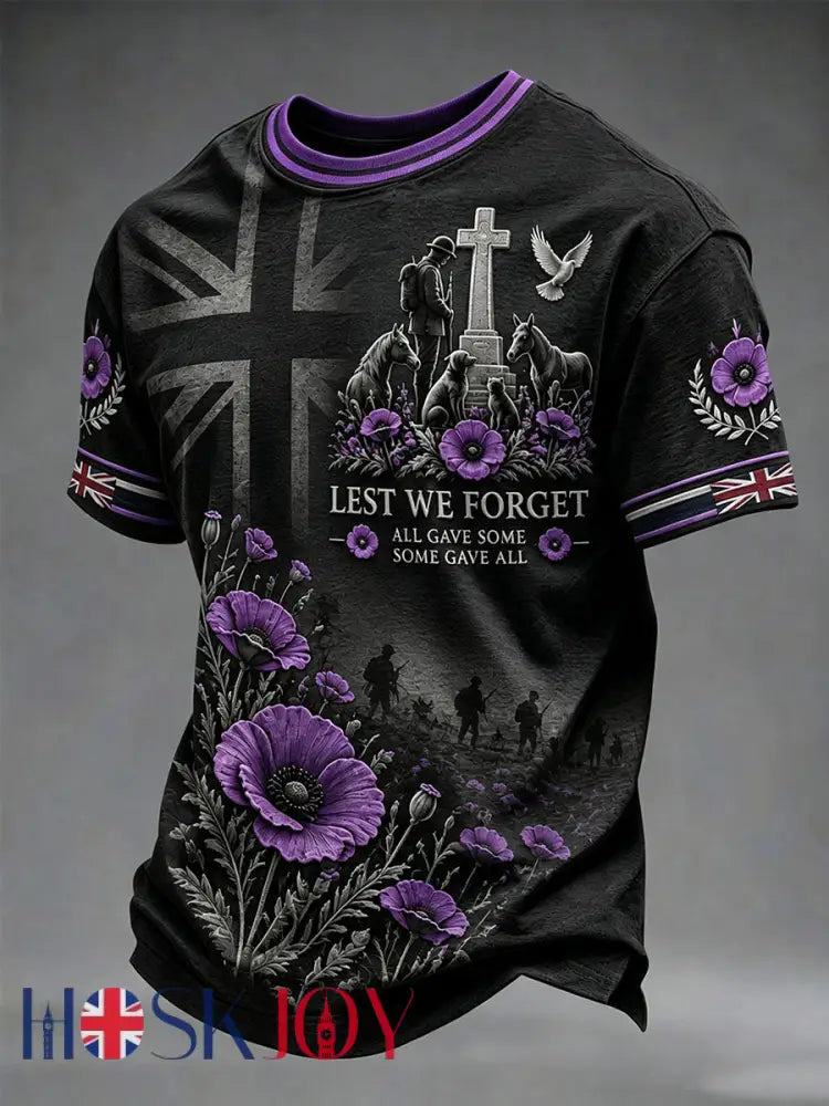 Men’s Lest We Forget All The Animals Print Short Sleeves T-shirt - Black / S