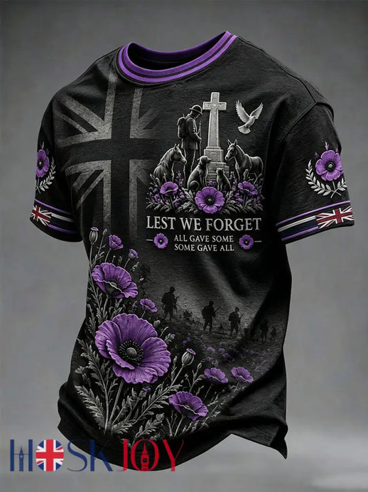 Men’s Lest We Forget All The Animals Print Short Sleeves T-shirt - Black / S