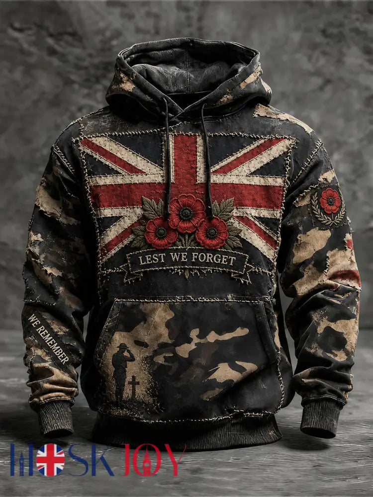 Men’s Lest We Forget Print Oversized Drop-Shoulder Hoodie With Pockets - As picture / S