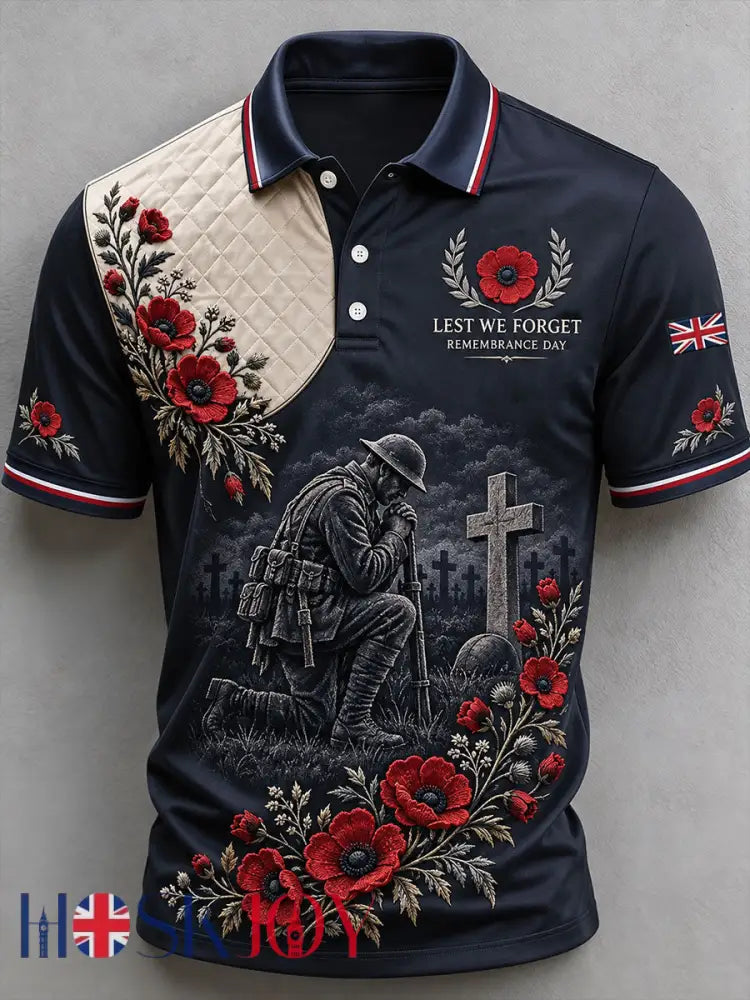 Men’s Lest We Forget Print Shirt - Navy Blue / S