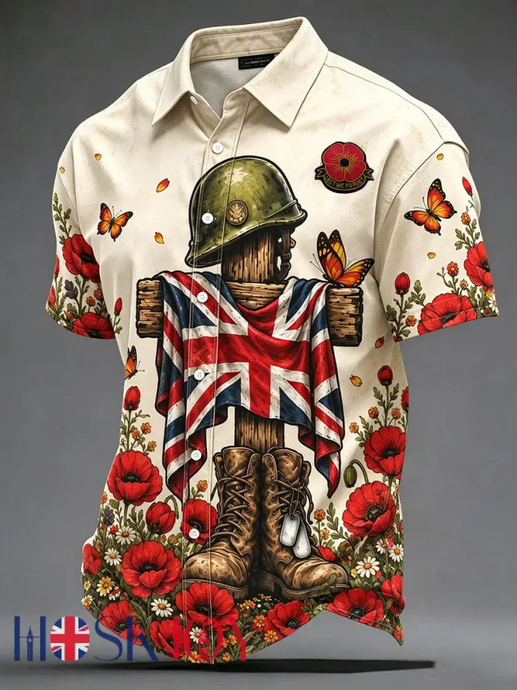 Men’s Lest We Forget Print Short Sleeve Shirt - As picture / S