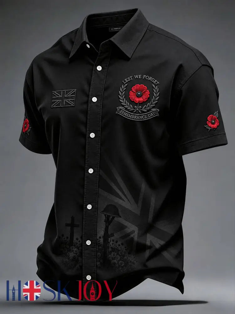 Men’s Lest We Forget Print Short Sleeve Shirt - Black / S
