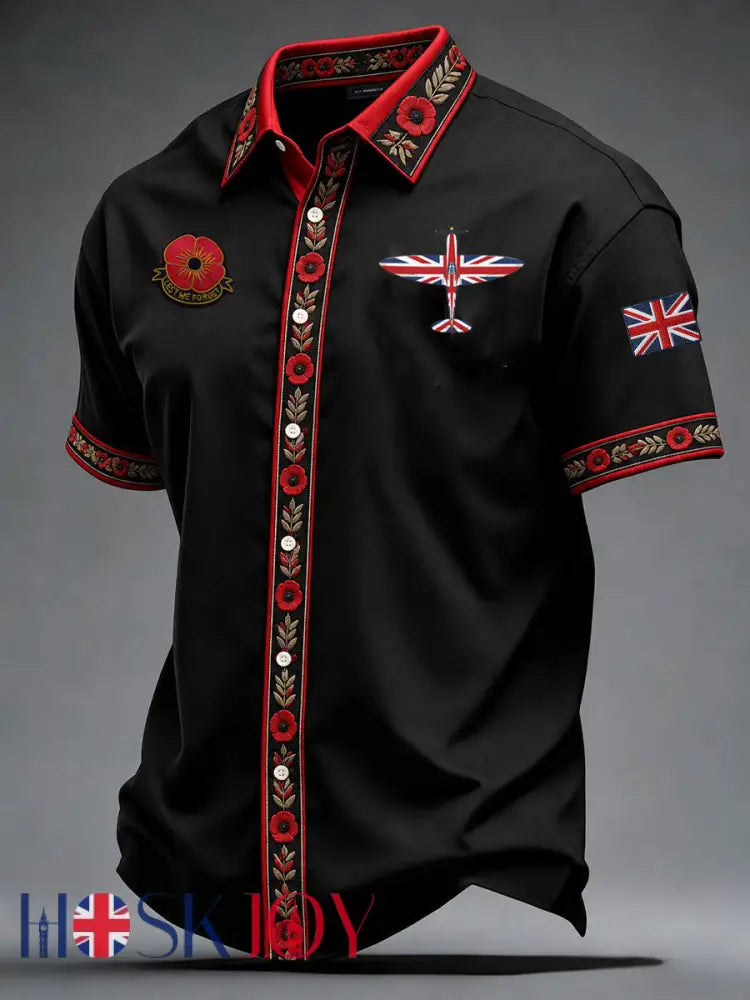 Men’s Lest We Forget Print Short Sleeve Shirt - Black / S