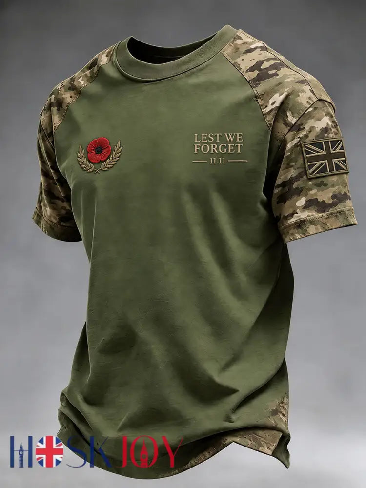 Men’s Lest We Forget Print Short Sleeve T-shirt - Army Green / S
