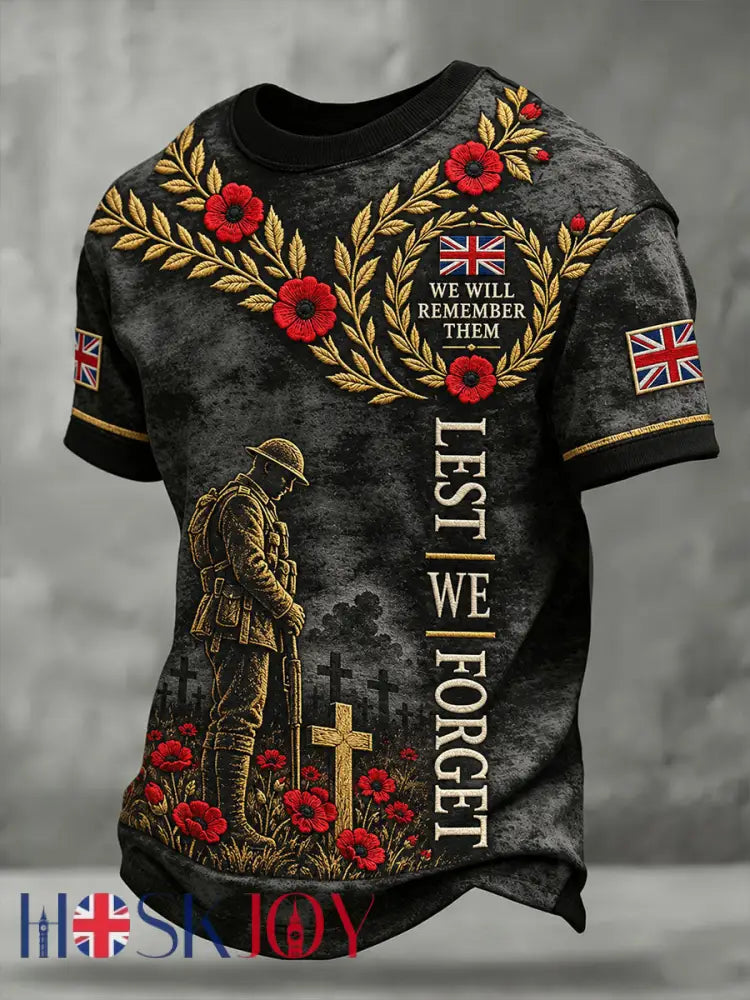 Men’s Lest We Forget Print Short Sleeves T-shirt - Black / S