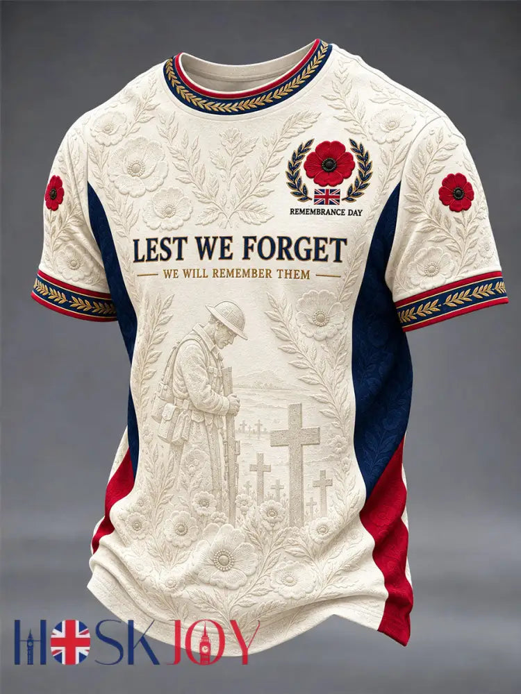 Men’s Lest We Forget Print Short Sleeves T-shirt - Creamy-White / S