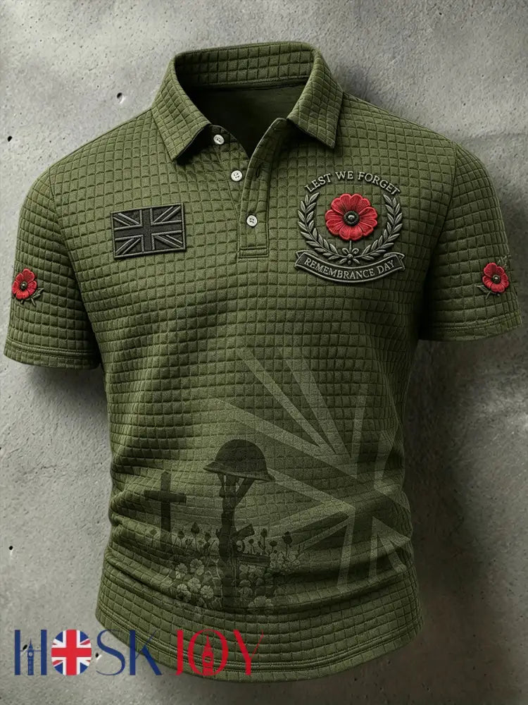 Men’s Lest We Forget Print Waffle Shirt - Army Green / S