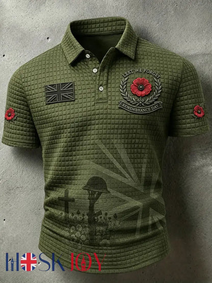Men’s Lest We Forget Print Waffle Shirt - Army Green / S
