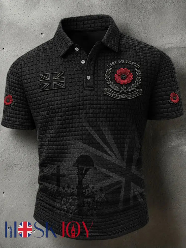 Men’s Lest We Forget Print Waffle Shirt - Black / S