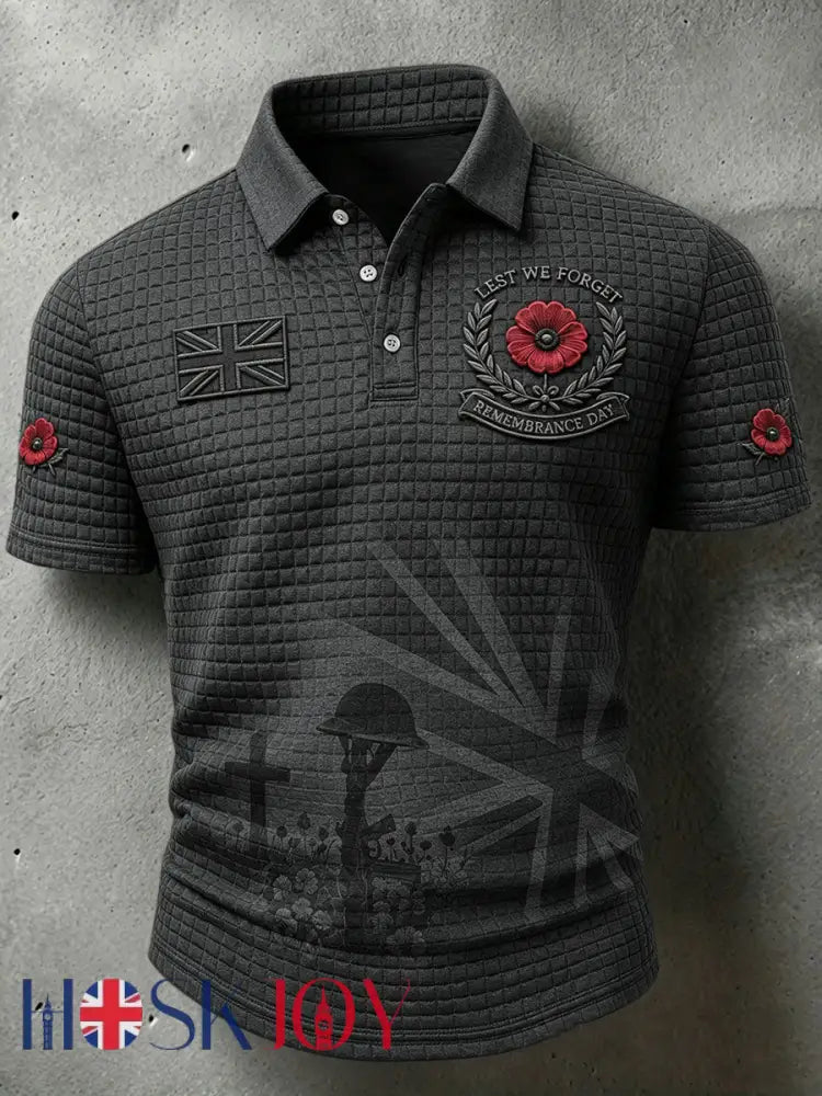 Men’s Lest We Forget Print Waffle Shirt - Dark Gray / S
