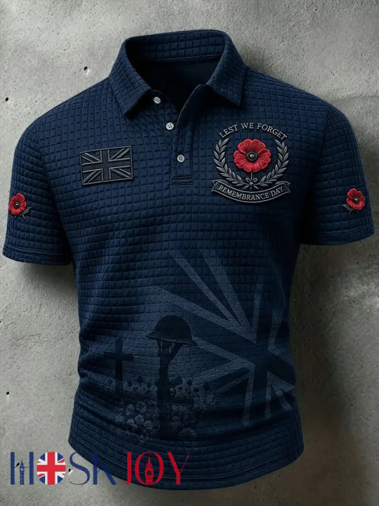 Men’s Lest We Forget Print Waffle Shirt - Navy Blue / S