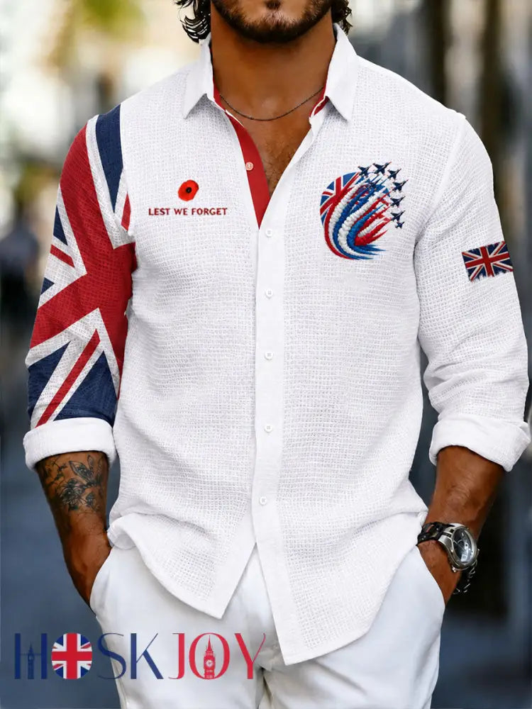 Men’s Lest We Forget Print Waffle Shirt - White / S