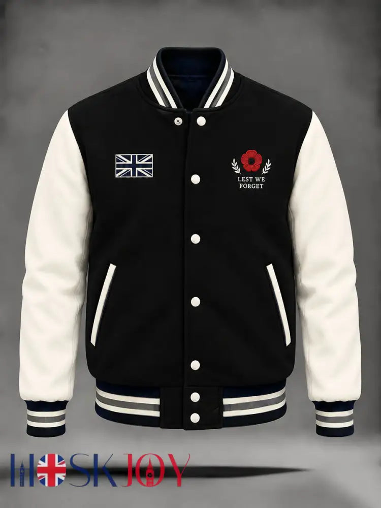 Men’s Lest We Forget Print Zip-up Jacket - Black / S