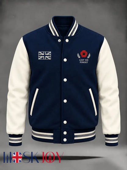 Men’s Lest We Forget Print Zip-up Jacket - Navy Blue / S
