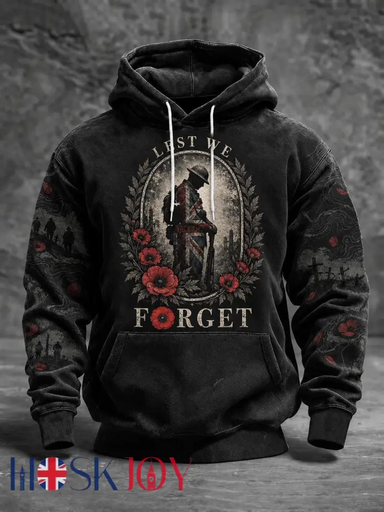 Men’s Lest We Forget Printed Hoodie - Black / S