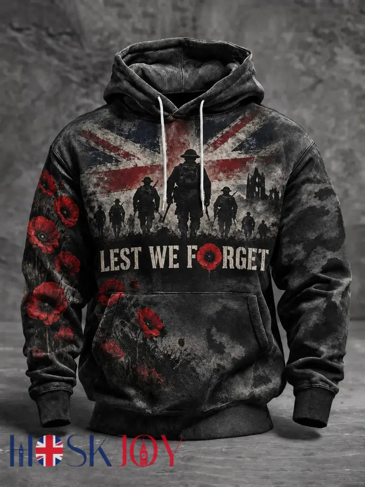 Men’s Lest We Forget Printed Hoodie - Black / S