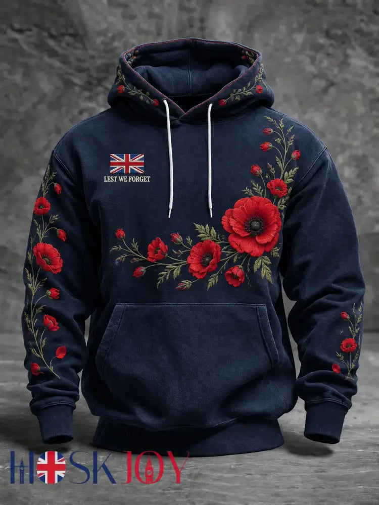 Men’s Lest We Forget Printed Hoodie - Navy Blue / S