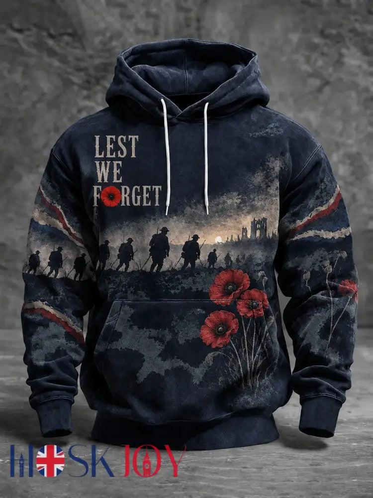 Men’s Lest We Forget Printed Hoodie - Navy Blue / S