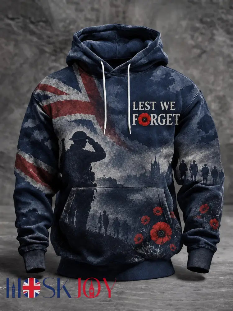 Men’s Lest We Forget Printed Hoodie - Navy Blue / S