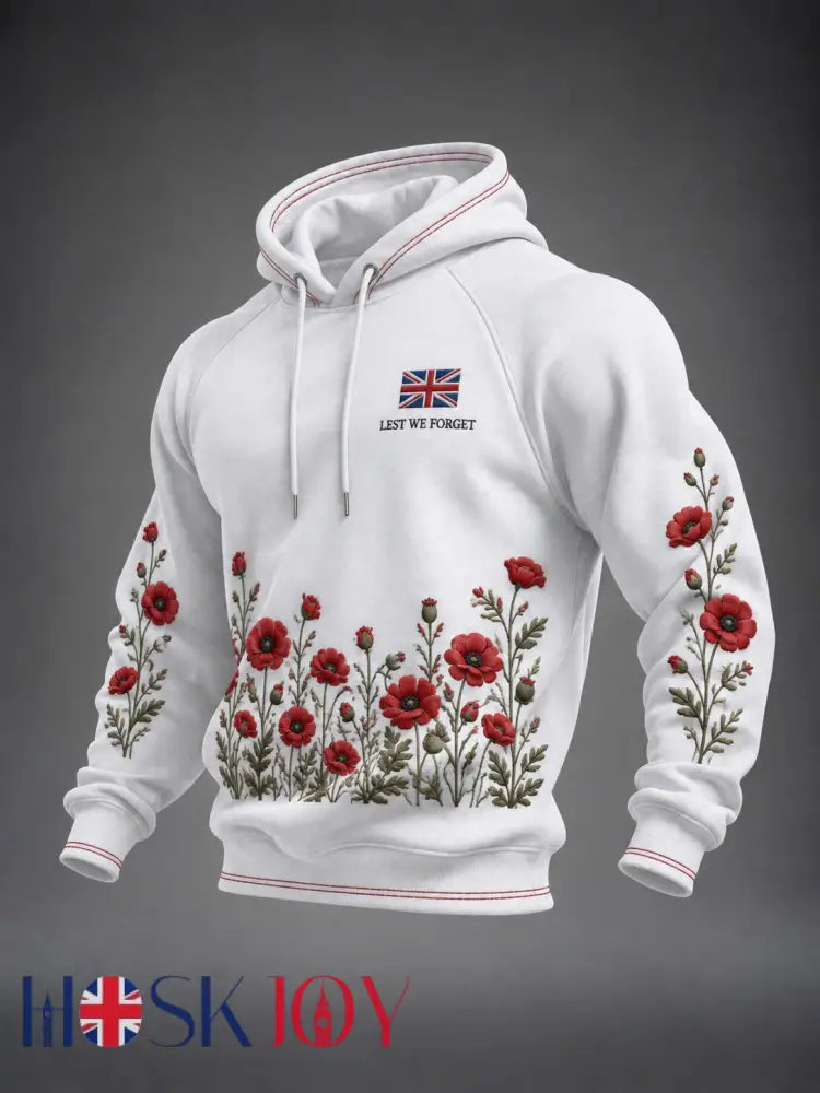Men’s Lest We Forget Printed Hoodie - White / S