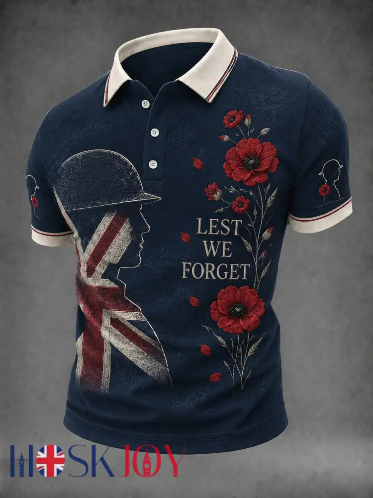 Men’s Lest We Forget Printed Shirt - Navy Blue / S